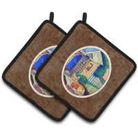 "Caroline's Treasures Corgi At The Cottage Pair of Pot Holders 7169PTHD, 7.5HX7.5W, Multicolor"