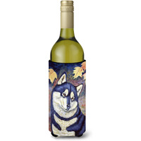 Fall Leaves Siberian Husky Wine Bottle Beverage Insulator Beverage Insulator Hugger