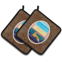 "Caroline's Treasures Golden Retriever Couch Sitting Pair of Pot Holders 7188PTHD, 7.5HX7.5W, Multicolor"