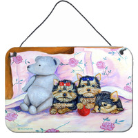 "Caroline's Treasures Yorkie Puppies Three in a Row Aluminum Metal Wall or Door Hanging Prints, 8 x 12"""
