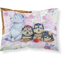 "Caroline's Treasures 7192PILLOWCASE Yorkie Puppies Three In A Row Moisture Wicking Fabric Standard Pillowcase, Large, Multicolor"