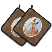 "Caroline's Treasures Red & White Basenji Pair of Pot Holders 7223PTHD, 7.5HX7.5W, Multicolor"
