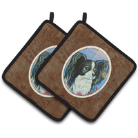 "Caroline's Treasures black & White Papillon Pair of Pot Holders 7247PTHD, 7.5HX7.5W, Multicolor"