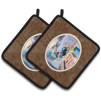 "Caroline's Treasures Schnauzer Pair of Pot Holders 7255PTHD, 7.5HX7.5W, Multicolor"