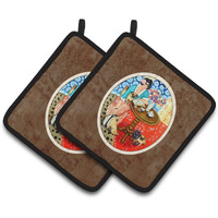 "Caroline's Treasures Lady with Her Pug Pair of Pot Holders 7259PTHD, 7.5HX7.5W, Multicolor"