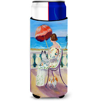 Lady with her Japanese Chin Ultra Beverage Insulators for slim cans 7260MUK