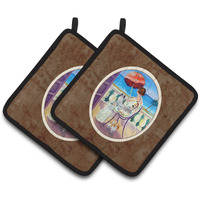 "Caroline's Treasures Lady with Her Japanese Chin Pair of Pot Holders 7260PTHD, 7.5HX7.5W, Multicolor"