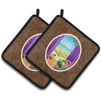 "Caroline's Treasures Pug Let's Go Outside Pair of Pot Holders 7261PTHD, 7.5HX7.5W, Multicolor"