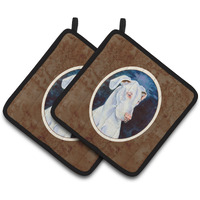 "Caroline's Treasures White Great Dane Pair of Pot Holders 7279PTHD, 7.5HX7.5W, Multicolor"