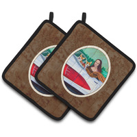 "Caroline's Treasures Mona Lisa with Corgi Pair of Pot Holders 7284PTHD, 7.5HX7.5W, Multicolor"
