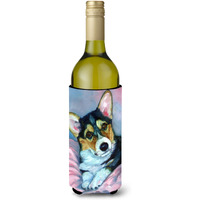 Corgi Puppy with pink blanket Wine Bottle Beverage Insulator Hugger 7301LITERK