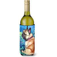 Fawn French Bulldog in Flowers Wine Bottle Beverage Insulator Hugger 7313LITERK
