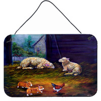 "Caroline's Treasures 7322DS812 Corgi Chaos in the Barn with Sheep Wall or Door Hanging Prints, 8 x 12"", Multicolor"