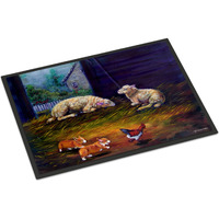 "Caroline's Treasures 7322JMAT Corgi Chaos in The Barn with Sheep Indoor or Outdoor Mat, 24 x 36"", Multicolor"