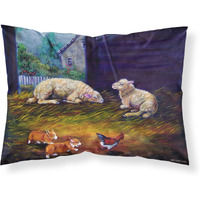 "Caroline's Treasures 7322PILLOWCASE Corgi Chaos In The Barn with Sheep Fabric Standard Pillowcase, Large, Multicolor"