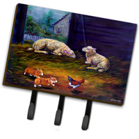 "Caroline's Treasures 7322TH68 Corgi Chaos In The Barn with Sheep Leash or Key Holder, Large, Multicolor"