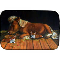"Caroline's Treasures Corgi Snuggles the pony Dish Drying Mat, 14"" x 21"", Multicolor"