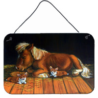 "Caroline's Treasures 7323DS812 Corgi Snuggles the Pony Wall or Door Hanging Prints, 8 x 12"", Multicolor"