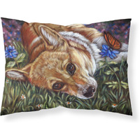 "Caroline's Treasures 7325PILLOWCASE Corgi Pastel Butterfly Fabric Standard Pillowcase, Large, Multicolor"