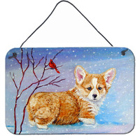 "Caroline's Treasures 7327DS812 Corgi Pup Snow Cardinal Wall or Door Hanging Prints, 8 x 12"", Multicolor"