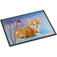 "Caroline's Treasures 7327JMAT Corgi Pup Snow Cardinal Indoor or Outdoor Mat, 24 x 36"", Multicolor"