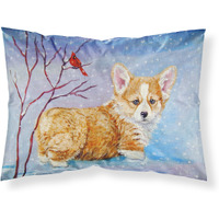 "Caroline's Treasures 7327PILLOWCASE Corgi Pup Snow Cardinal Fabric, Polyester Envelop closure type Pillow case, Standard (20 x 30 inches), Multicolor"