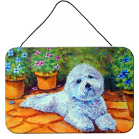 "Caroline's Treasures 7346DS812 Bichon Frise on the Patio Wall or Door Hanging Prints, 8 x 12"", Multicolor"