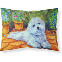 "Caroline's Treasures 7346PILLOWCASE Bichon Frise On The Patio Fabric Standard Pillowcase, Large, Multicolor"