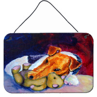 "Caroline's Treasures 7355DS812 Fox Terrier and Teddy Bear Wall or Door Hanging Prints, 8 x 12"", Multicolor"
