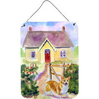 "Caroline's Treasures Pembroke Corgi Cottage Visit Wall or Door Hanging Prints 7367DS1216, 16HX12W, Multicolor"