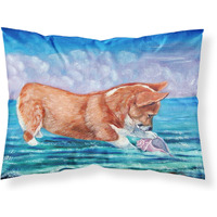 "Caroline's Treasures Corgi Sea Shell Find Fabric, Polyester Envelop closure type Pillow case, Standard (20 x 30 inches), Multicolor"