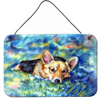 "Caroline's Treasures Corgi Tuckered Out Wall or Door Hanging Prints 7409DS812, 8HX12W, Multicolor"