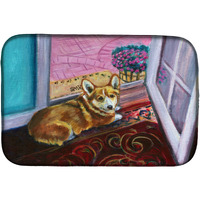 "Caroline's Treasures Corgi Watching From The Door Dish Drying Mat, 14"" x 21"", Multicolor"