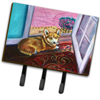"Caroline's Treasures Corgi Watching from the Door Leash or Key Holder 7410TH68, Triple, Multicolor"