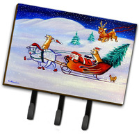 "Caroline's Treasures Corgi Highhacked Santa Claus Sleigh Leash or Key Holder 7442TH68, Triple, Multicolor"