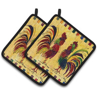 "Caroline's Treasures Bird - Rooster Pair of Pot Holders 8062PTHD, 7.5HX7.5W, Multicolor"