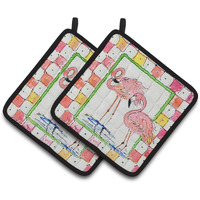 "Caroline's Treasures Bird - Flamingo Pair of Pot Holders 8077PTHD, 7.5HX7.5W, Multicolor"