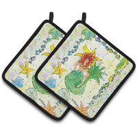"Caroline's Treasures Red Headed Funky Mermaid Pair of Pot Holders 8081PTHD, 7.5HX7.5W, Multicolor"