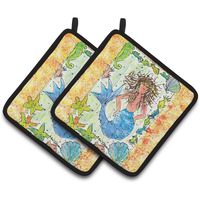 "Caroline's Treasures Mermaid Pair of Pot Holders 8082PTHD, 7.5HX7.5W, Multicolor"