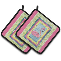"Caroline's Treasures Bird - Flamingo Pair of Pot Holders 8106-APTHD, 7.5HX7.5W, Multicolor"