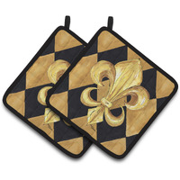 "Caroline's Treasures black & Gold Fleur De Lis New Orleans Pair of Pot Holders 8125PTHD, 7.5HX7.5W, Multicolor"