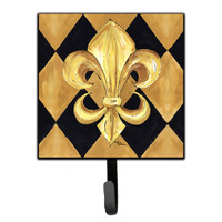 "Caroline's Treasures 8125SH4 Black and Gold Fleur De Lis New Orleans Leash Holder or Key Hook, Small, Multicolor"