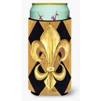 Black and Gold Fleur de lis New Orleans Tall Boy Beverage Insulator Beverage Insulator Hugger 8125TBC
