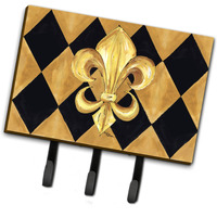 "Caroline's Treasures 8125TH68 Black and Gold Fleur De Lis New Orleans Leash or Key Holder, Large, Multicolor"