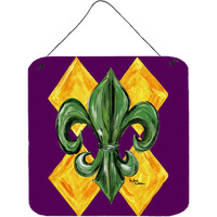 "Caroline's Treasures Mardi Gras Harlequin Fleur De Lis Aluminum Metal Wall or Door Hanging Prints, 6 x 6"", Multicolor"