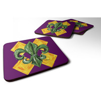 "Caroline's Treasures 8133FC Mardi Gras Harlequin Fleur de lis Foam Coasters (Set of 4), 3.5"" H x 3.5"" W, Multicolor"