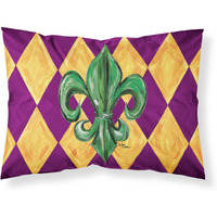 "Caroline's Treasures 8133PILLOWCASE Mardi Gras Fleur De Lis Purple Green And Gold Moisture Wicking Fabric Standard Pillowcase, Large, Multicolor"