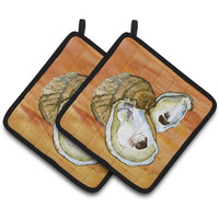 "Caroline's Treasures Oyster Pair of Pot Holders 8142PTHD, 7.5HX7.5W, Multicolor"