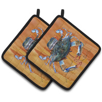 "Caroline's Treasures Crab Pair of Pot Holders 8144PTHD, 7.5HX7.5W, Multicolor"