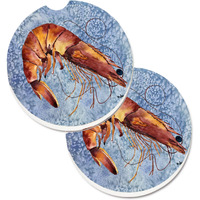 "Caroline's Treasures Cooked Shrimp Cool Blue Water Set of 2 Cup Holder Car Coasters 8153CARC, 2.56, Multicolor"